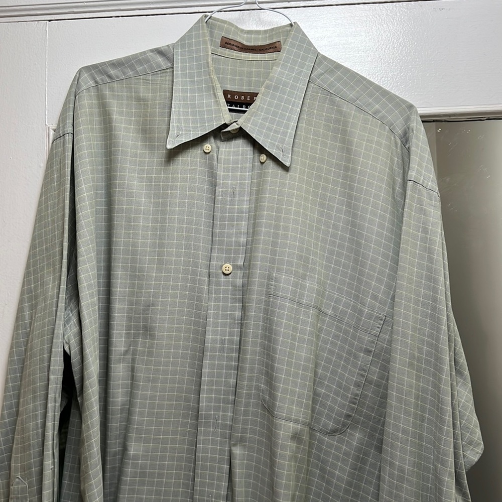 Men’s Robert Talbott green button down.